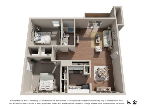 Floor plan for 2 beds, 1 bath, 1053 sqft